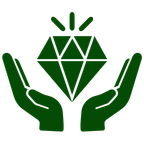 green icon of hands holding diamond